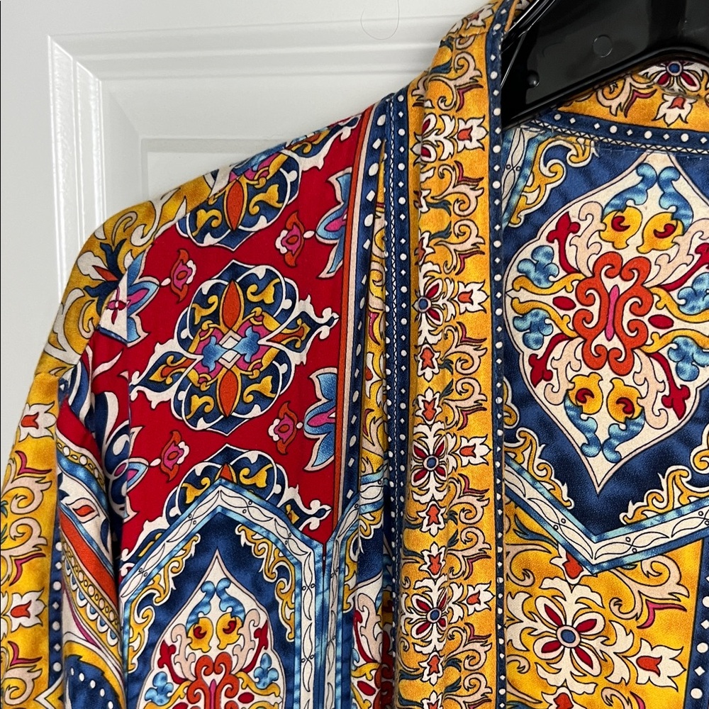 HAUTE HIPPIE โฅ๏ธ๐๐ Multicolor Patterned Kimono Robe Duster Red Blue Sz M - Picture 5 of 11